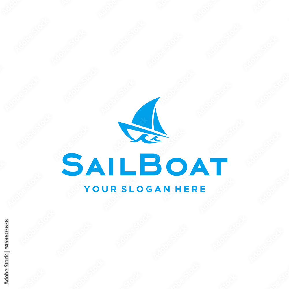 Simple Sail Boat watercraft fast wave logo design