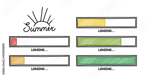 Summer progress loading bar. Infographics design element with gradient status of completion. Hand drawn vector illustration isolated in white background