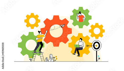 Business concept. Team metaphor. people connecting puzzle elements. Vector illustration flat design style. Symbol of teamwork, cooperation, partnership vector