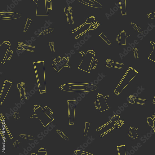 food equipment seamless pattern . restaurant wallpaper and decoration on black background