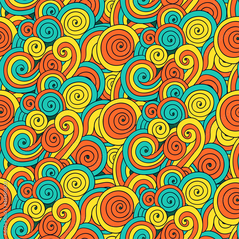 Seamless pattern with curly wave spiral elements for textile design and accessories. 