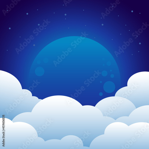 Night dark blue sky and cloud with super moon vector wallpaper background.