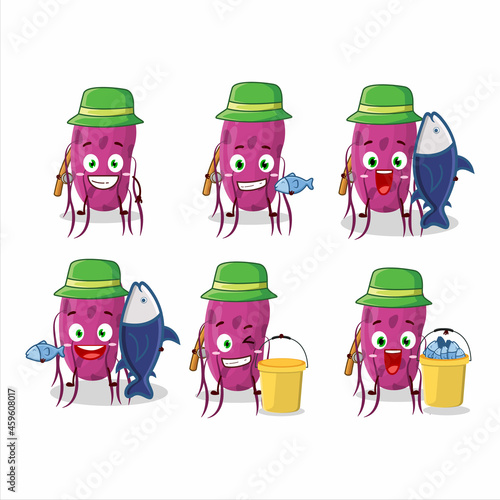 A fisherman virus Molecule cartoon picture catch a big fish