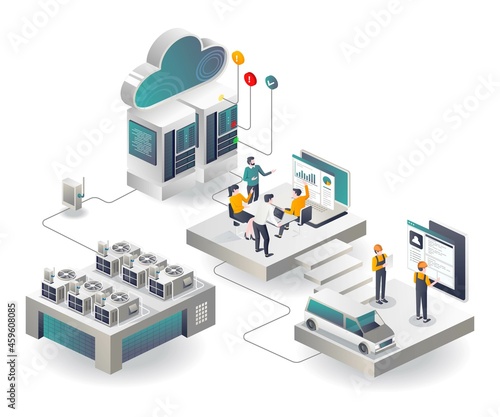 HVAC team and builders on the cloud server