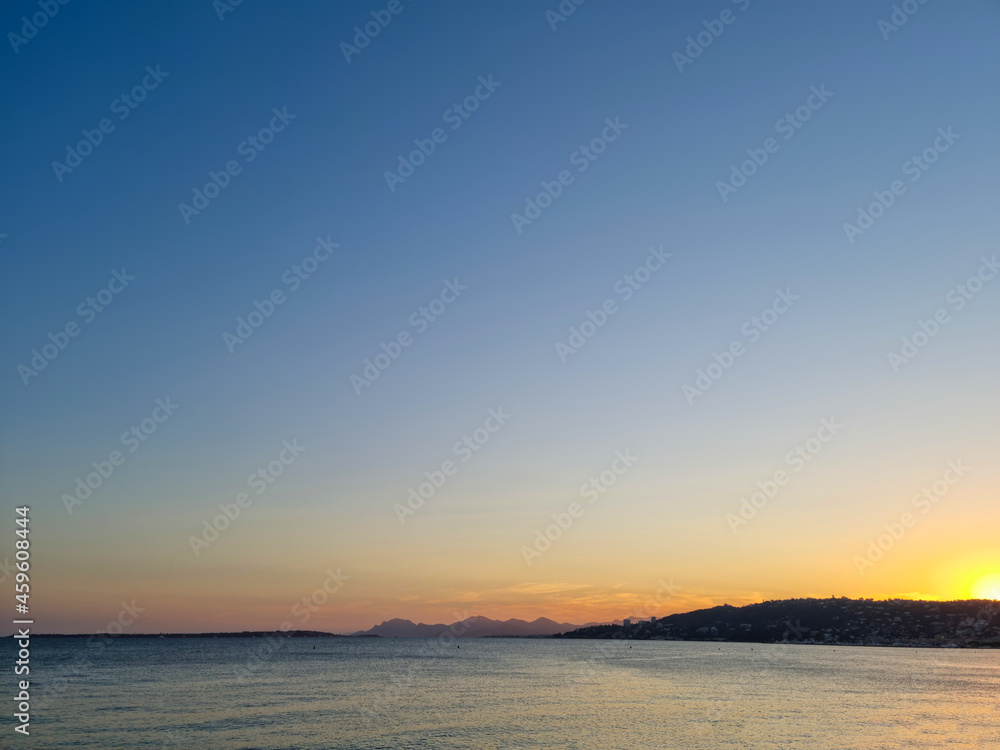 Sunset on the beach in Juan les Pins, South of France