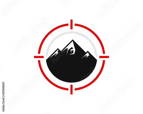 Sniper hunter symbol with mountain inside