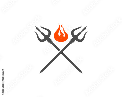 Trident crossed with fire flame in the middle