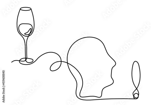 Drawing line bottle of champagne or wine on the white background. Vector