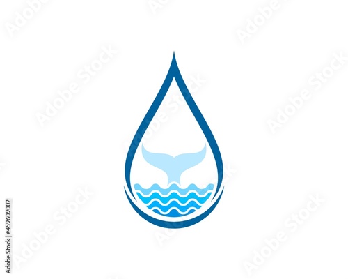 Abstract water drop with beach wave and whale tail