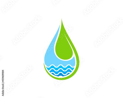 Water drop with half of leaf and beach wave