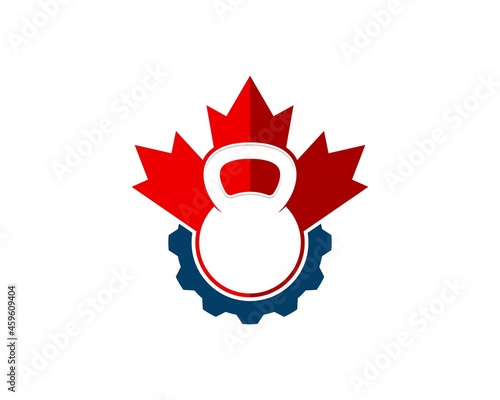 Red maple leaf with gym kettle bell and gear