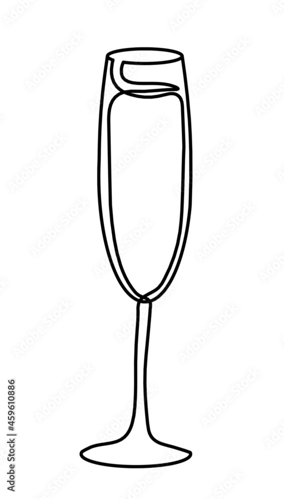 Drawing line wineglass of champagne on the white background Drawing line wineglass of champagne on the white background