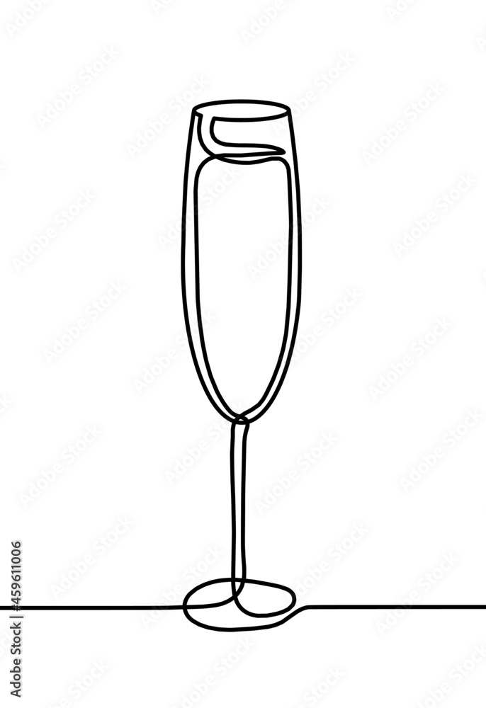 Drawing line wineglass of champagne on the white background Drawing line wineglass of champagne on the white background