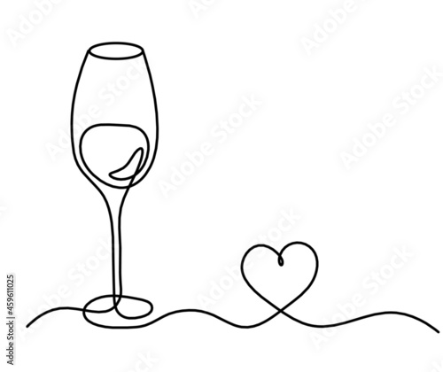 Drawing line wineglass of champagne on the white background