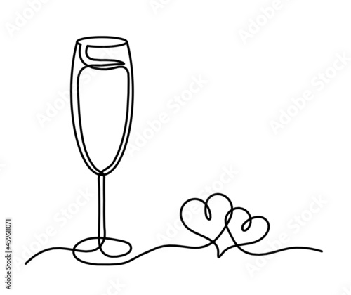 Drawing line wineglass of champagne on the white background