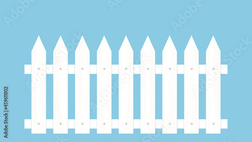 White wooden fence isolated on blue background with parallel plank old. Vector illustration