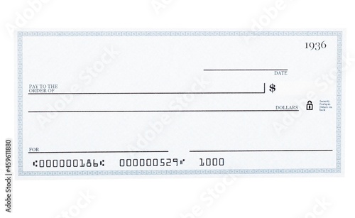 Blank Check Isolated on White