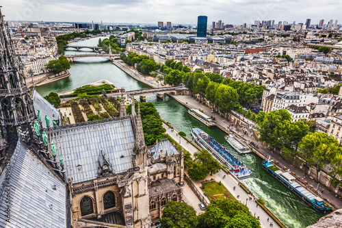 Notre Dame View Seine River Old Buildings Paris France