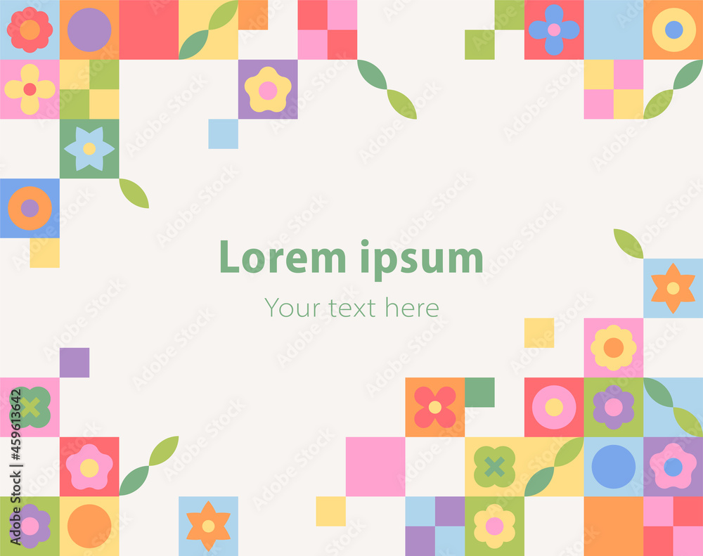 Square tiles with cute flower drawings. Simple pattern design template. Square tiles with cute flower drawings. Simple pattern design template.