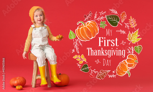 Cute little girl with pumpk...