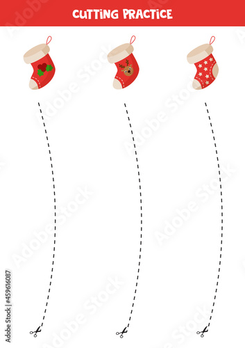 Cutting practice for children with Christmas socks.