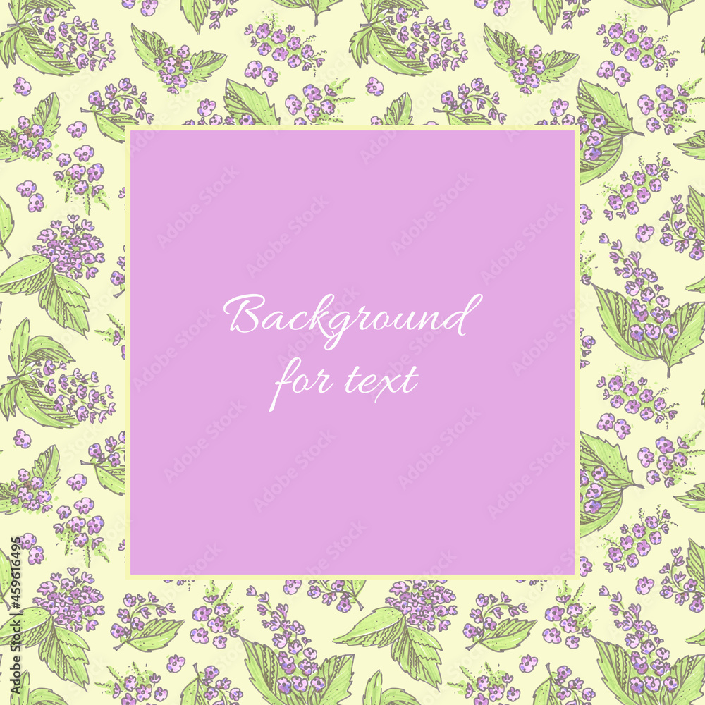 Multicolored Template Background for Holidays stories on floral yellow semless pattern. Square pink Backgrounds for text in center. Felt pen Floral Element in the style of cartoon. Doodle and scribble