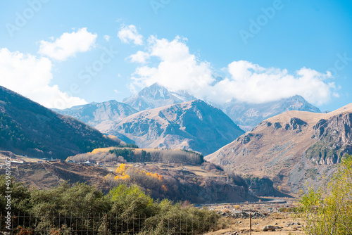 Georgian mountains in autumn sunny day