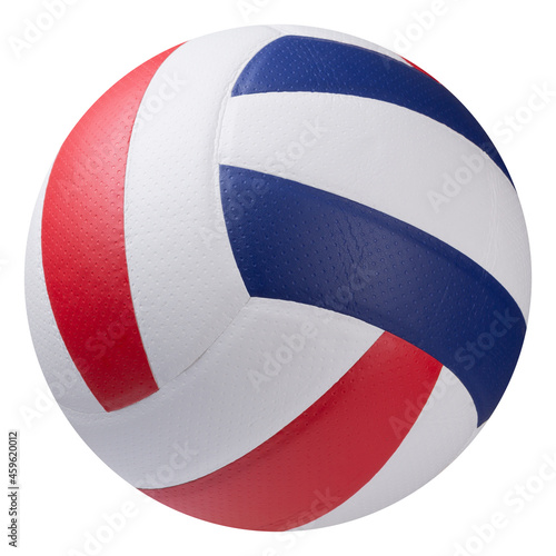 new volleyball ball with glued panels, tricolor, blue, red and white
