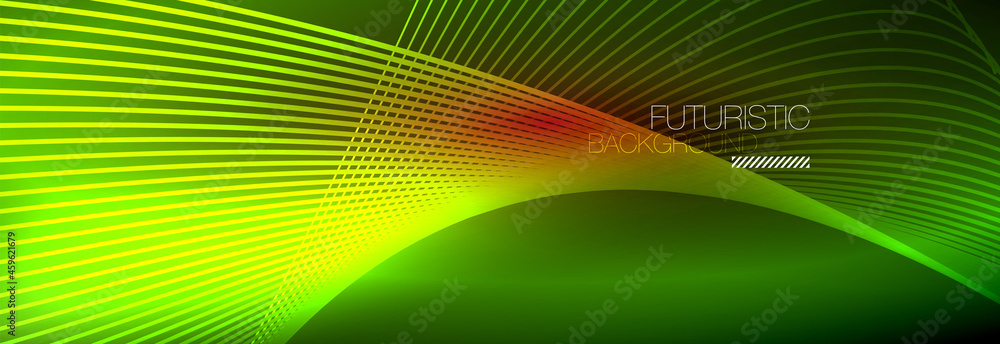 Obraz premium Abstract neon glowing light in the dark with waves. Shiny magic energy and motion concept, vector abstract wallpaper background