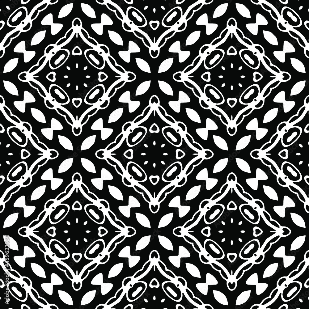 Flower geometric pattern. Seamless vector background. White and black ornament. Ornament for fabric, wallpaper, packaging. 

Decorative print.
