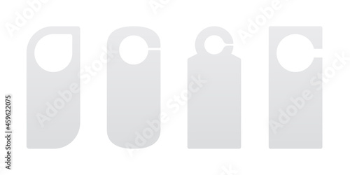 Hotel door hanger tags template icon signs set flat style design vector illustration. Empty door flyer or do not disturb mock up isolated on white background.