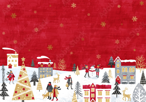 雪とクリスマスと人々のベクターイラスト背景(xmas)