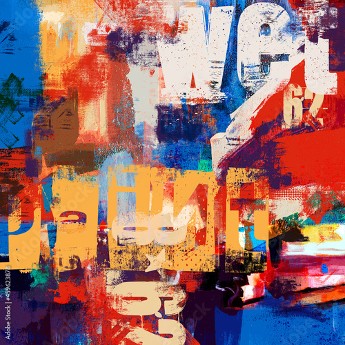 Typography abstract collage with grunge and textured elements