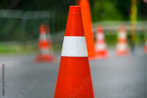 Traffic cones on a street as a warning sign