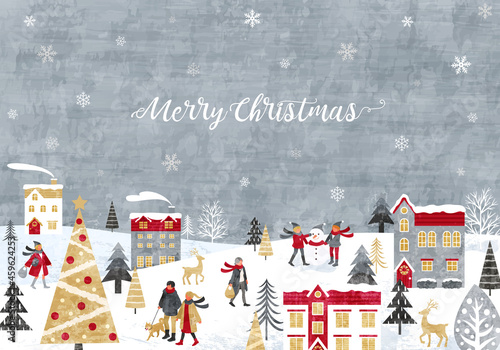 雪とクリスマスと人々のベクターイラスト背景(xmas)