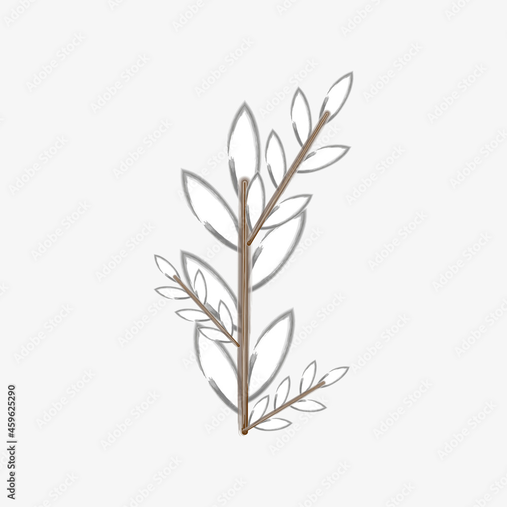Willow stem. Freehand watercolor picture. Realistic design. Spring tree. Wood element. Vector illustration. Stock image. 