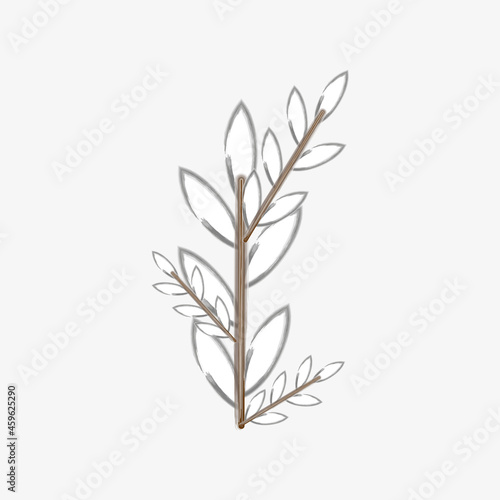 Willow stem. Freehand watercolor picture. Realistic design. Spring tree. Wood element. Vector illustration. Stock image. 