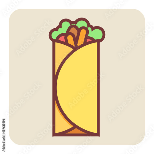 Filled color outline icon for shawarma.