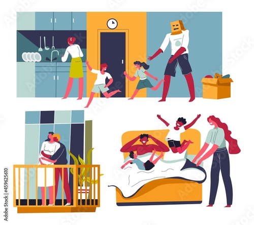 Parents and children, family time together at home