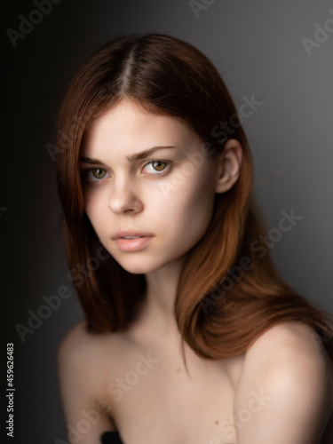 woman with bare shoulders hairstyle model posing isolated background
