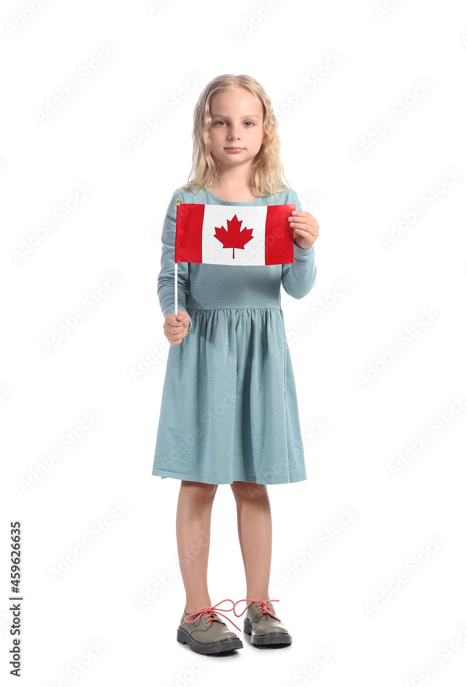 Little girl with the flag of Canada on white background Little girl with the flag of Canada on white background