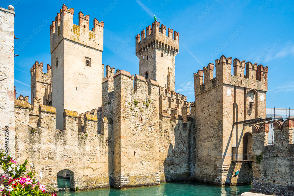View at the Wall of Sirmione Castle near Garda Lake in Sirmione, Italy