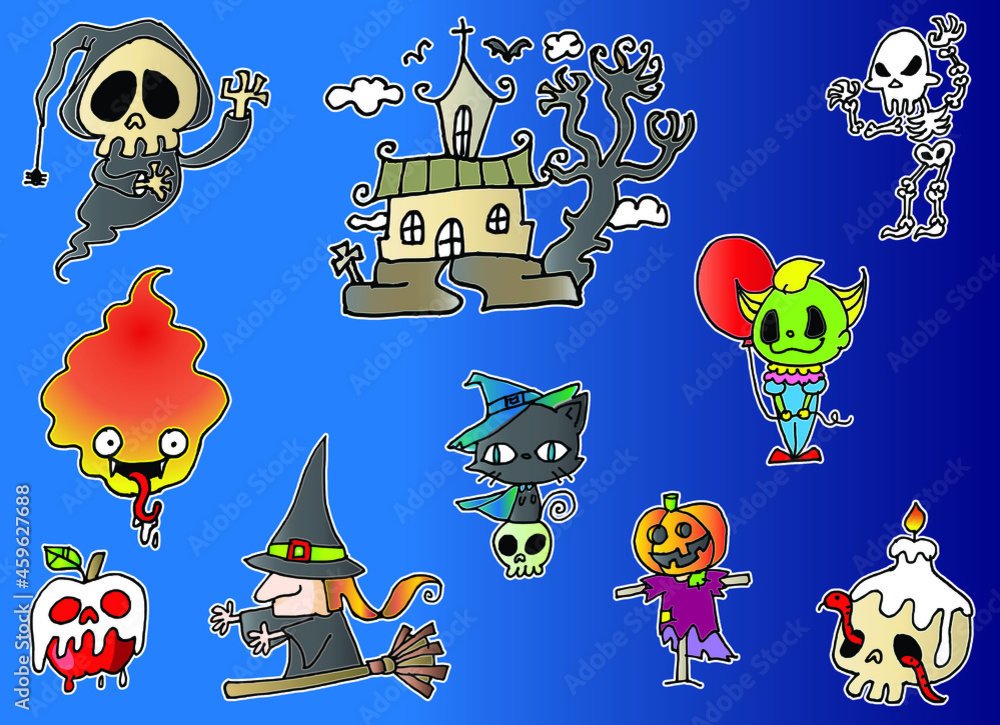 Naklejka premium Vector illustration Halloween cartoon stickers theme series 