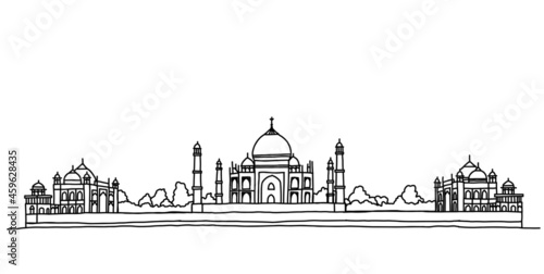 hal in Agra, India, outline doodle drawing on white background.
