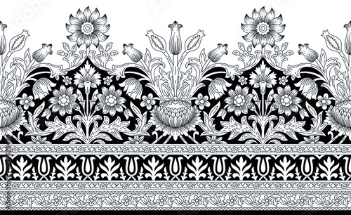 Black and white vintage floral border design