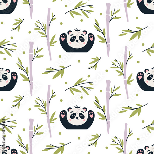 Panda Seamless pattern Cute baby bear vector background