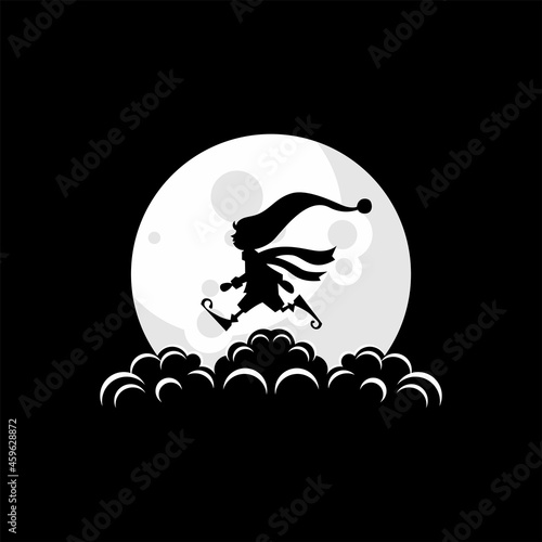 christmas elf logo illustration on the moon vector