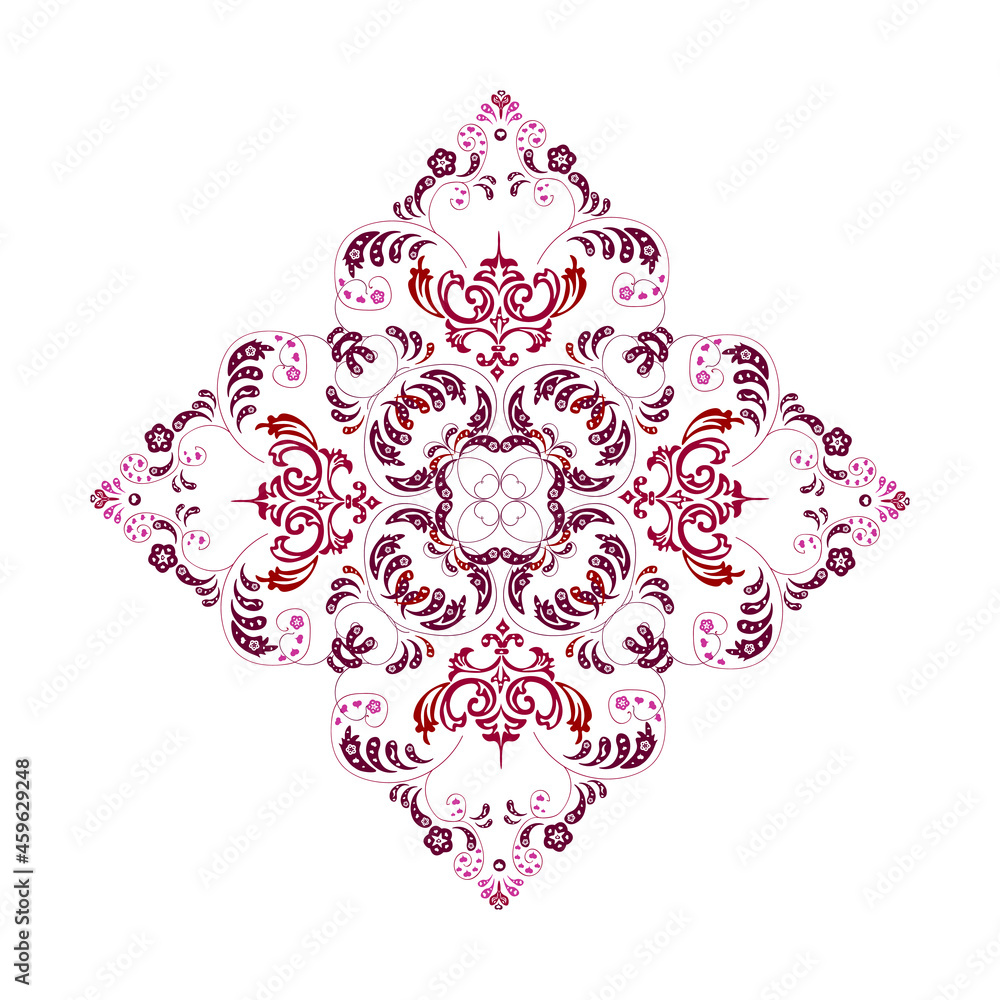 red snowflake on white background with floral elements
