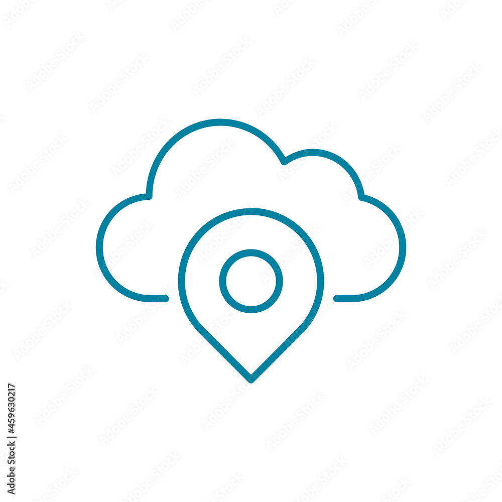 Cloud map marker line icon. Wireless navigation concept. Online location idea. GPS satellite-based radionavigation system. Travel and traffic global positioning. Vector illustration, flat, clip art. Cloud map marker line icon. Wireless navigation concept. Online location idea. GPS satellite-based radionavigation system. Travel and traffic global positioning. Vector illustration, flat, clip art.