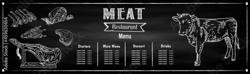 Meat flyer template illustration. Hand drawn illustration. Pieces of meat design template. Design element for poster, menu, flyer, banner, menu, package.